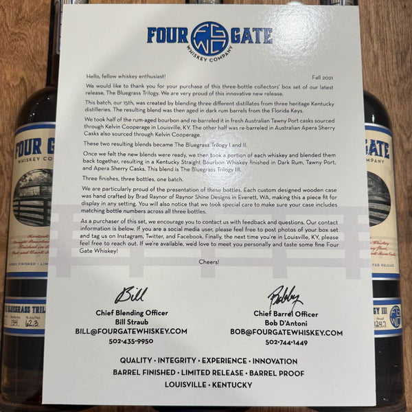 Four Gate Whiskey Release 15.1, 15.2, & 15.3: The Bluegrass Trilogy