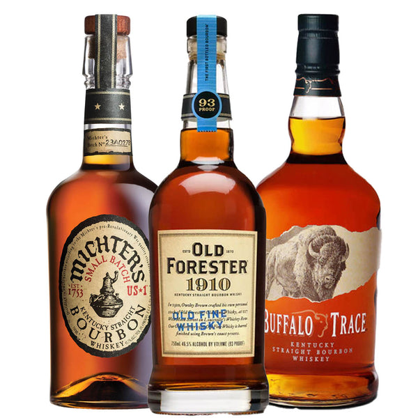 Old Forester 1910, Michter's Small Batch, & Buffalo Trace Whiskey Value Bundle 750 mL