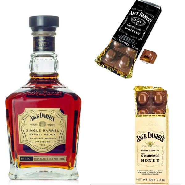 Jack Daniels Barrel Proof, Jack Daniels Goldkenn Chocolate, & Honey Goldkenn Bar Gift Bundle