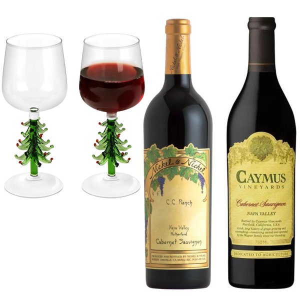 Caymus Vineyards & Nickel & Nickel Napa Valley Value Bundle & Christmas Wine Glassware Set of 2