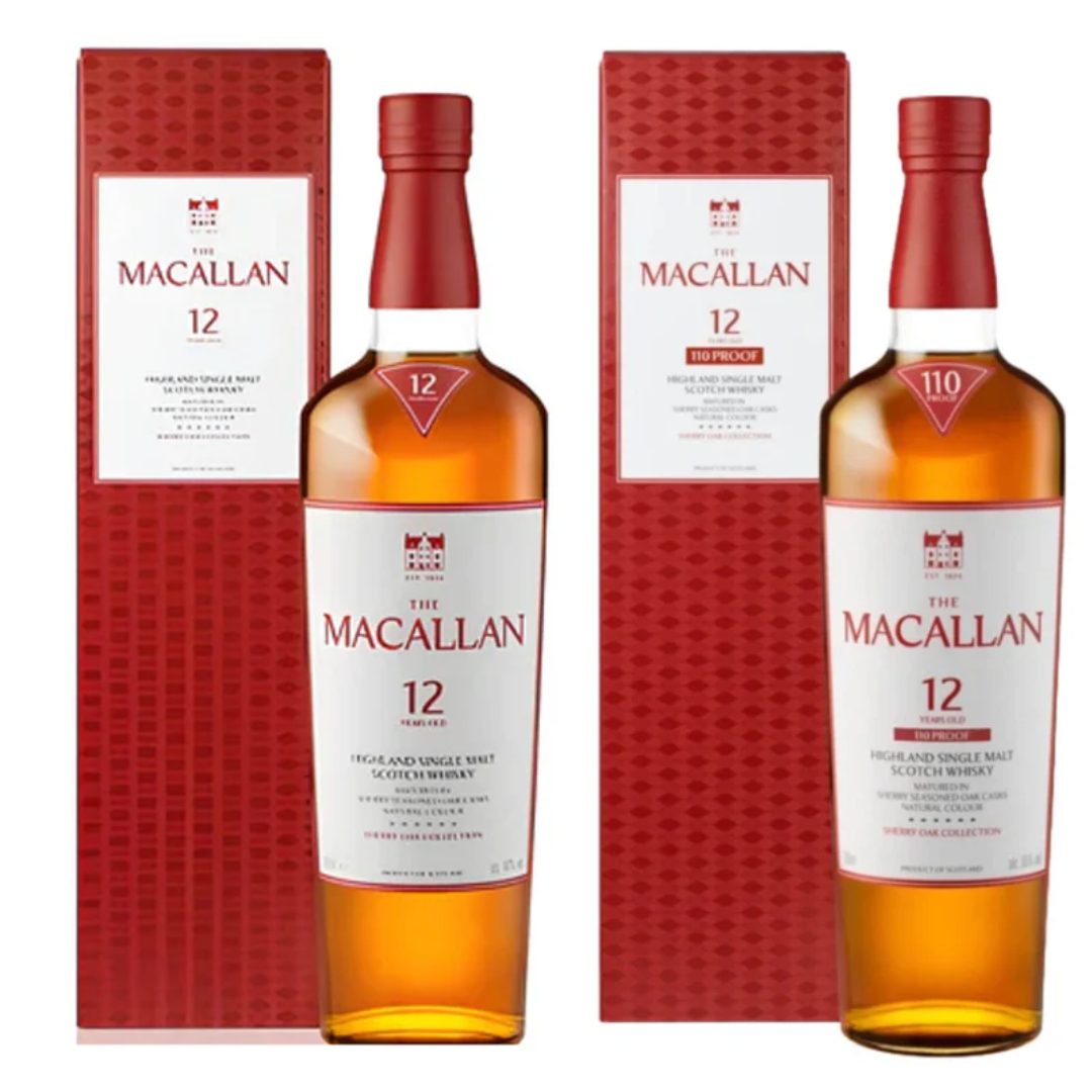 The Macallan Sherry Oak 12 Year & 12 Year 110 Proof Scotch Whisky Value Bundle 750mL
