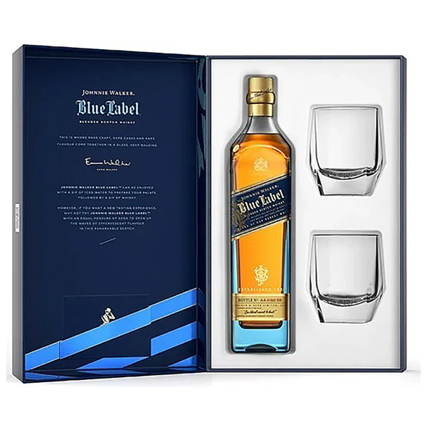 Johnnie Walker Blue Label Limited Edition Design Gift Set With Crystal Glasses 750mL
