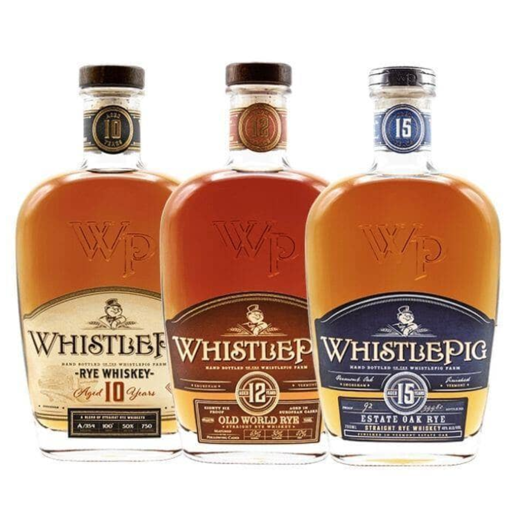 WhistlePig 10, 12, 15 Year Straight Rye Whiskey Value Bundle 750mL