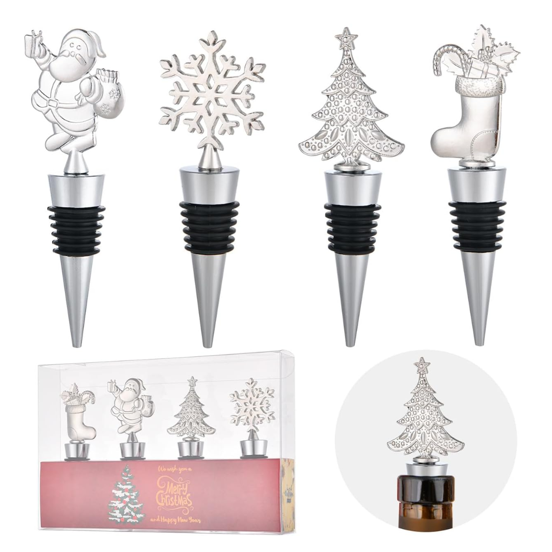 4 Piece Christmas Wine Bottle Stoppers
