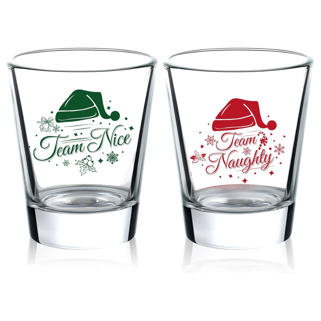 Nuenen 2 Pcs Shot Glasses Christmas Team Naughty and Team Nice