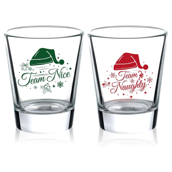 Nuenen 2 Pcs Shot Glasses Christmas Team Naughty and Team Nice