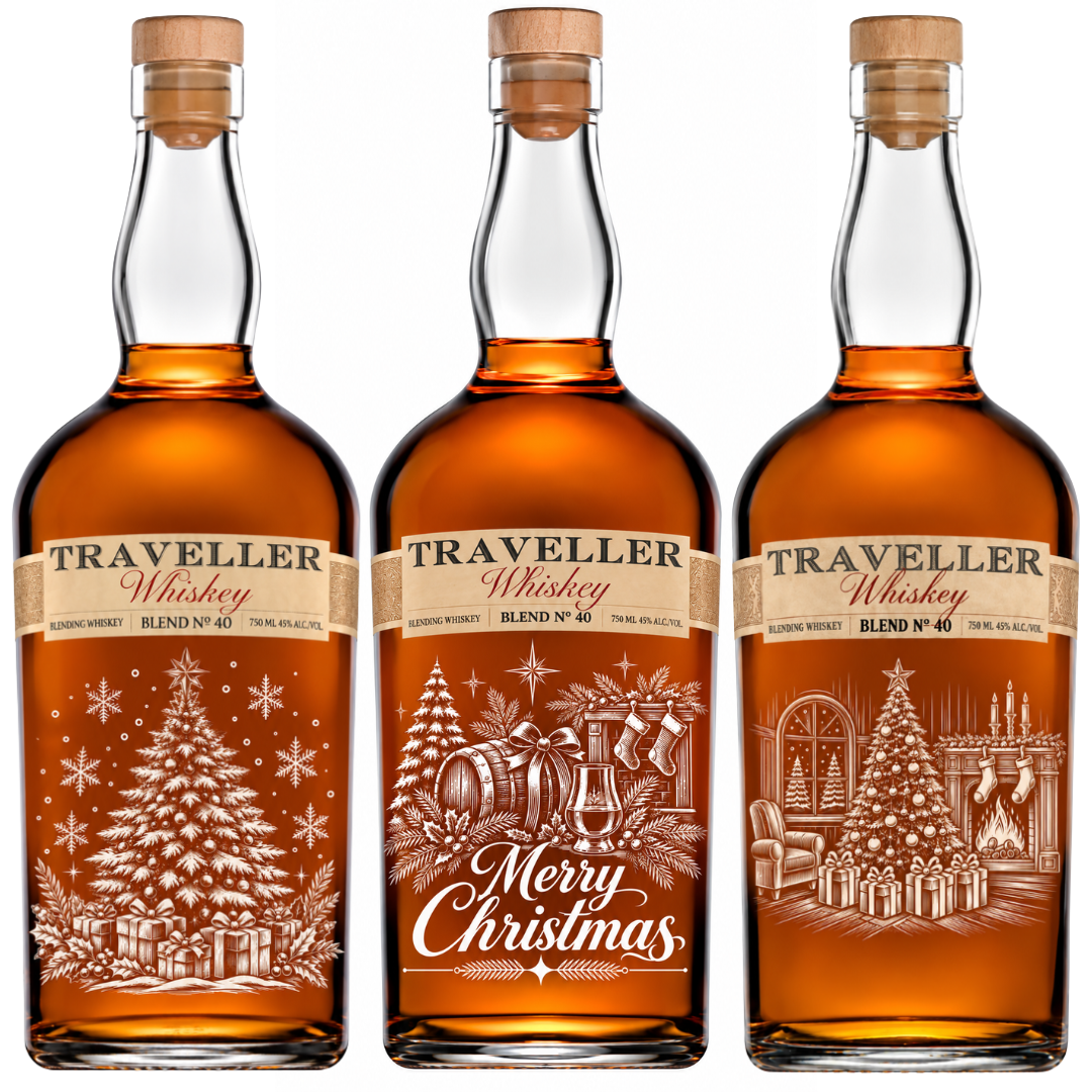 Engraved Christmas Traveller Whiskey 750 mL