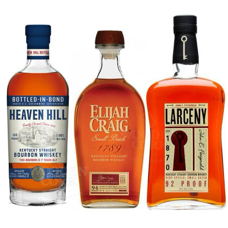 Heaven Hill 7 Year, Elijah Craig Small Batch, & Larceny Bourbon Value Bundle 750 mL