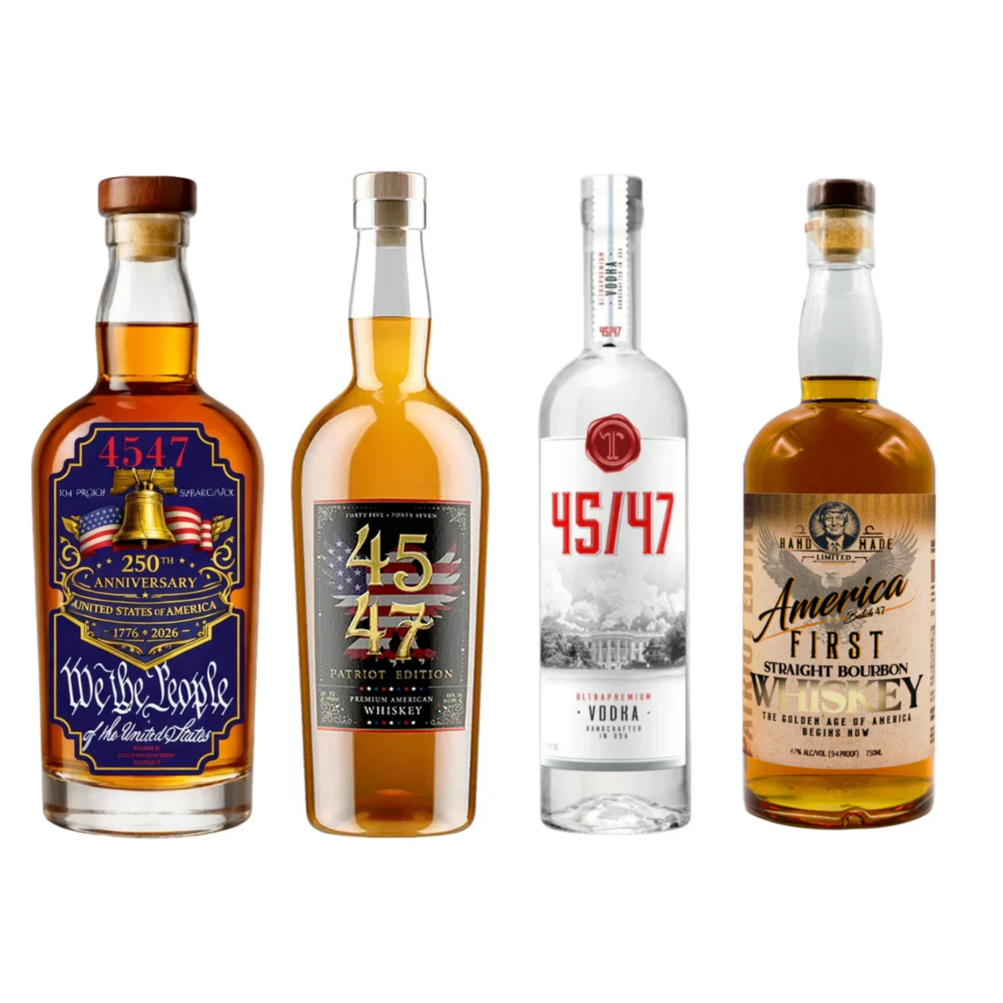 45 & 47 Patriot Edition, America First, T 45/47 Vodka, & 250th Anniversary Tennessee Bourbon Whiskey 2026 Value Bundle