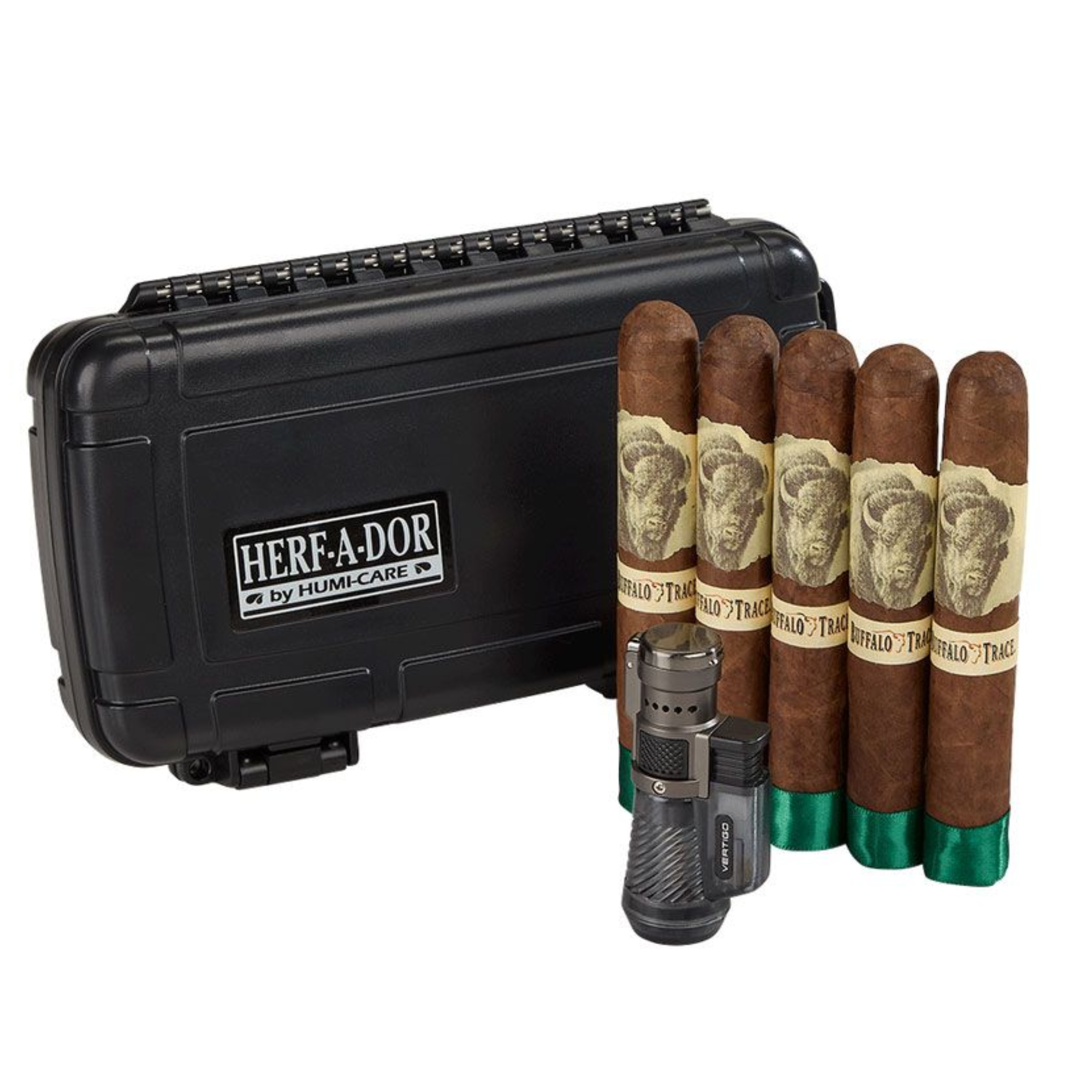 Buffalo Trace Robusto 5-Cigar Humidor & Lighter Combo