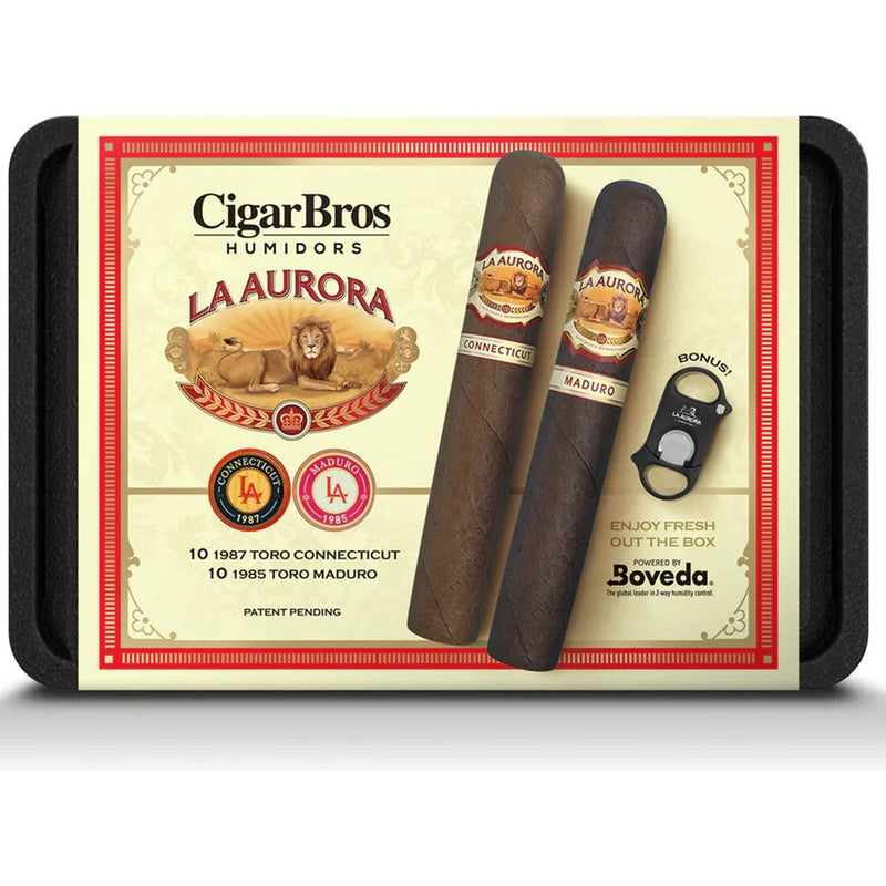 CigarBros X La Aurora 20 Premium Cigars Set & Cutter + Personal Humidor