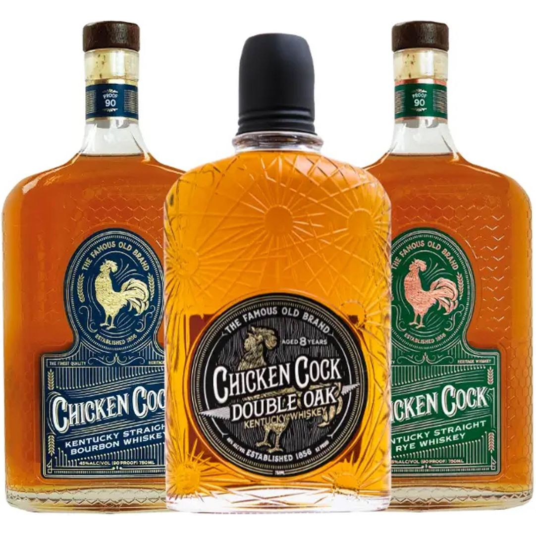 Chicken Cock Bourbon, 8 Year Double Oak, & Rye Value Whiskey