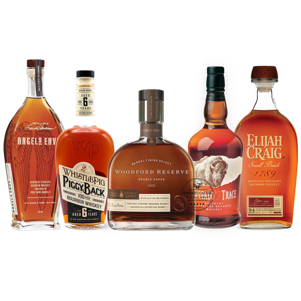 Angel's Envy, WhistlePig 6 Year, Woodford Double Oaked, Buffalo Trace, & Elijah Craig Bourbon Value Bundle 750 mL