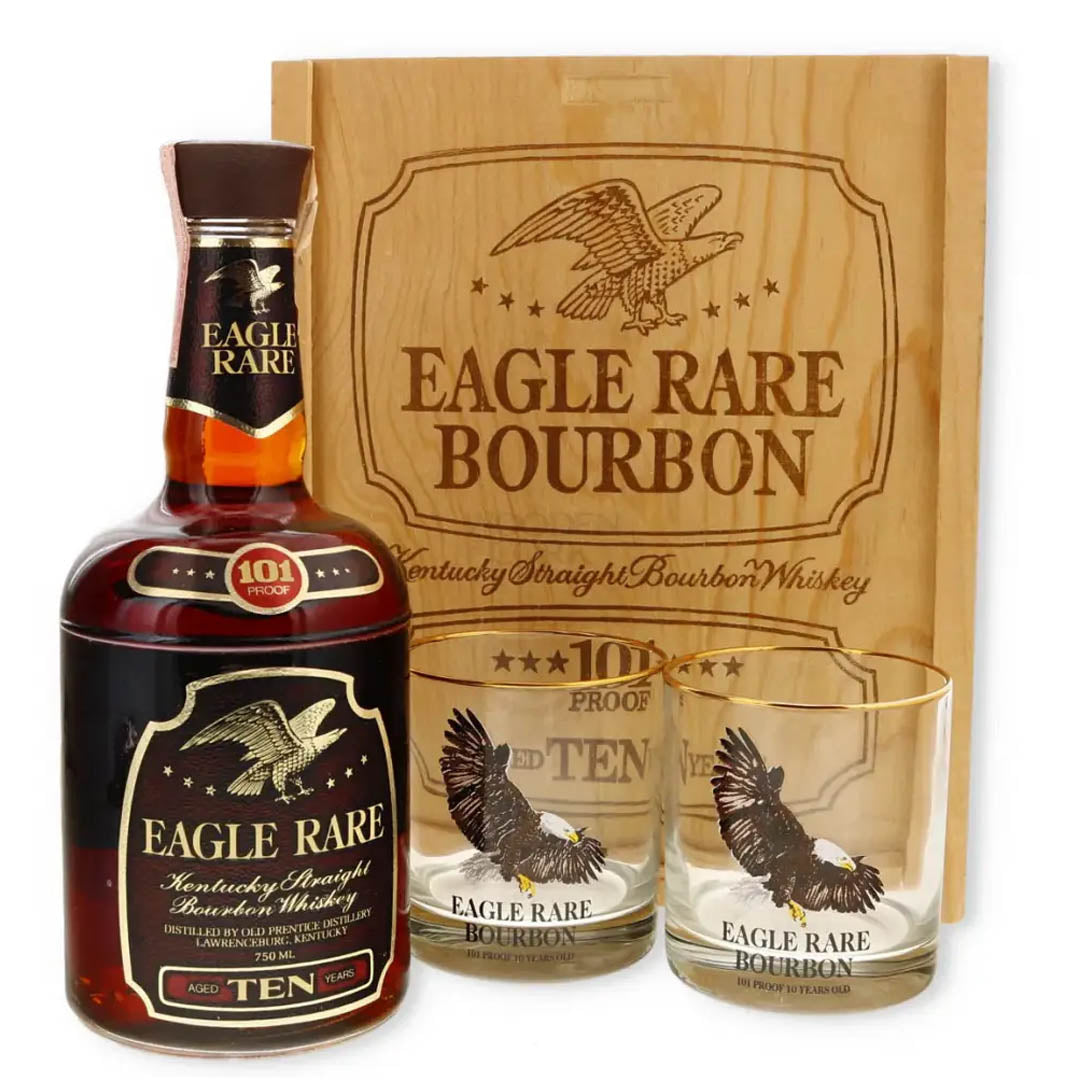 Eagle Rare 101 Proof 10 Year Lawrenceburg Gift Set w/2 Glasses (1982 Release) 750 mL