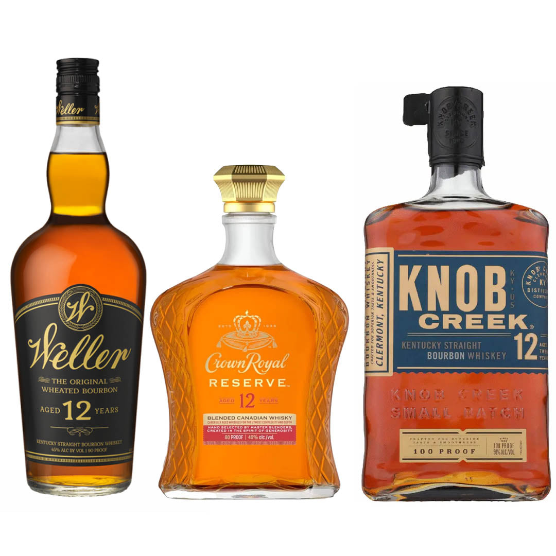 Crown Royal 12 Year, Weller 12 Year, & Knob Creek 12 Year Value Bundle 750mL