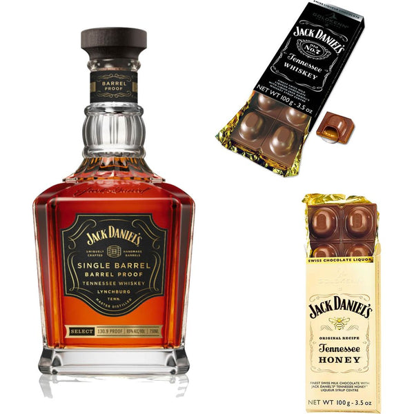 Jack Daniels Barrel Proof, Jack Daniels Goldkenn Chocolate, & Honey Goldkenn Bar Gift Bundle