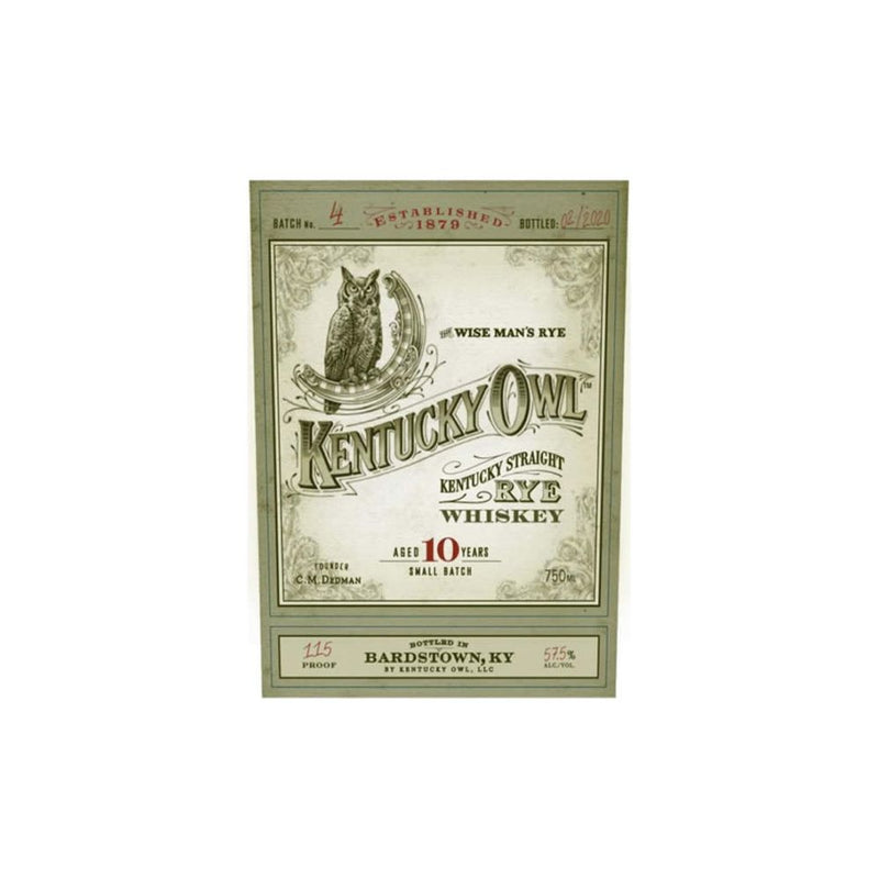 Kentucky Owl 10 Year Old The Wiseman's Rye Kentucky Straight Whiskey Batch #4